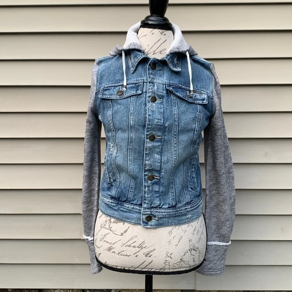 FREE People Denim/Knit Hoodie Jacket in Indie Wash